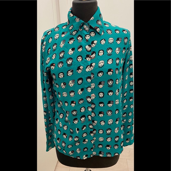 Green Faces blouse S - Picture 1 of 2